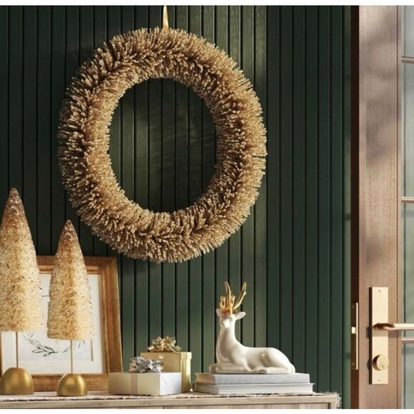 Glittered Christmas Wreath Gold - Threshold 16” - Picture 1 of 4